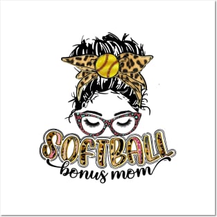 Softball Bonus Mom Leopard Posters and Art